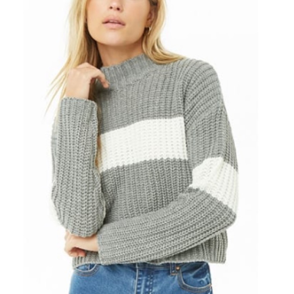 grey white stripe color block knit sweater f21 s